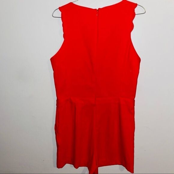 Dalia MacPhee Red Scalloped Sleeveless Romper Jumpsuit Casual Party - Picture 6 of 7